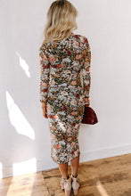 Load image into Gallery viewer, Floral Print Mock Neck Bodycon Long Sleeve Midi Dress