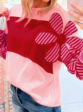 Load image into Gallery viewer, Floral Patch Color Block Striped Sleeve Textured Top