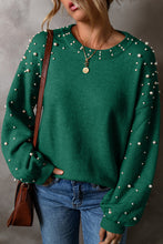 Load image into Gallery viewer, Pearled Drop Shoulder Round Neck Sweater
