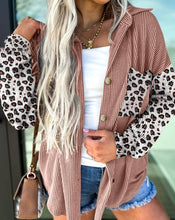 Load image into Gallery viewer, Leopard Patched Twisted Ribbed Casual Shacket