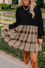 Load image into Gallery viewer, Plaid Patchwork High Waist Sweatshirt Mini Dress