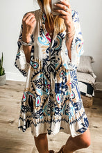 Load image into Gallery viewer, Tribal Print Bracelet Sleeve Buttoned Mini Dress