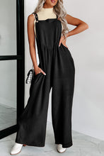 Load image into Gallery viewer, Gold Flame Textured Buttoned Straps Ruched Wide Leg Jumpsuit