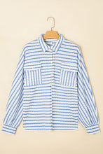 Load image into Gallery viewer, Stripe Half Button Collared Chest Pockets Loose Fit Blouse