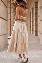 Load image into Gallery viewer, Backless Bodice Tiered Maxi Dress