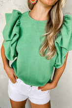 Load image into Gallery viewer, Ribbed Knit Puffy Ruffle Sleeve Blouse