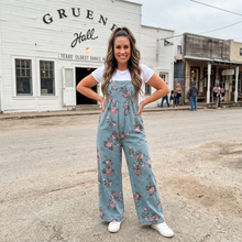 Load image into Gallery viewer, Floral Print Pleated High Waist Wide Leg Denim Jumpsuit