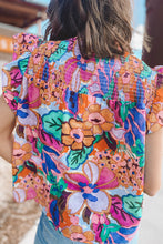 Load image into Gallery viewer, Floral Print Flutter Sleeve Smocked Neck Blouse