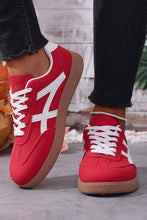 Load image into Gallery viewer, Red Patchwork Detail Lace Up Sneakers
