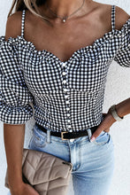 Load image into Gallery viewer, Sweetheart Gingham Button Down Cold Shoulder Blouse
