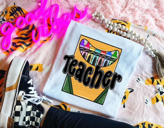 Teacher crayon box tee