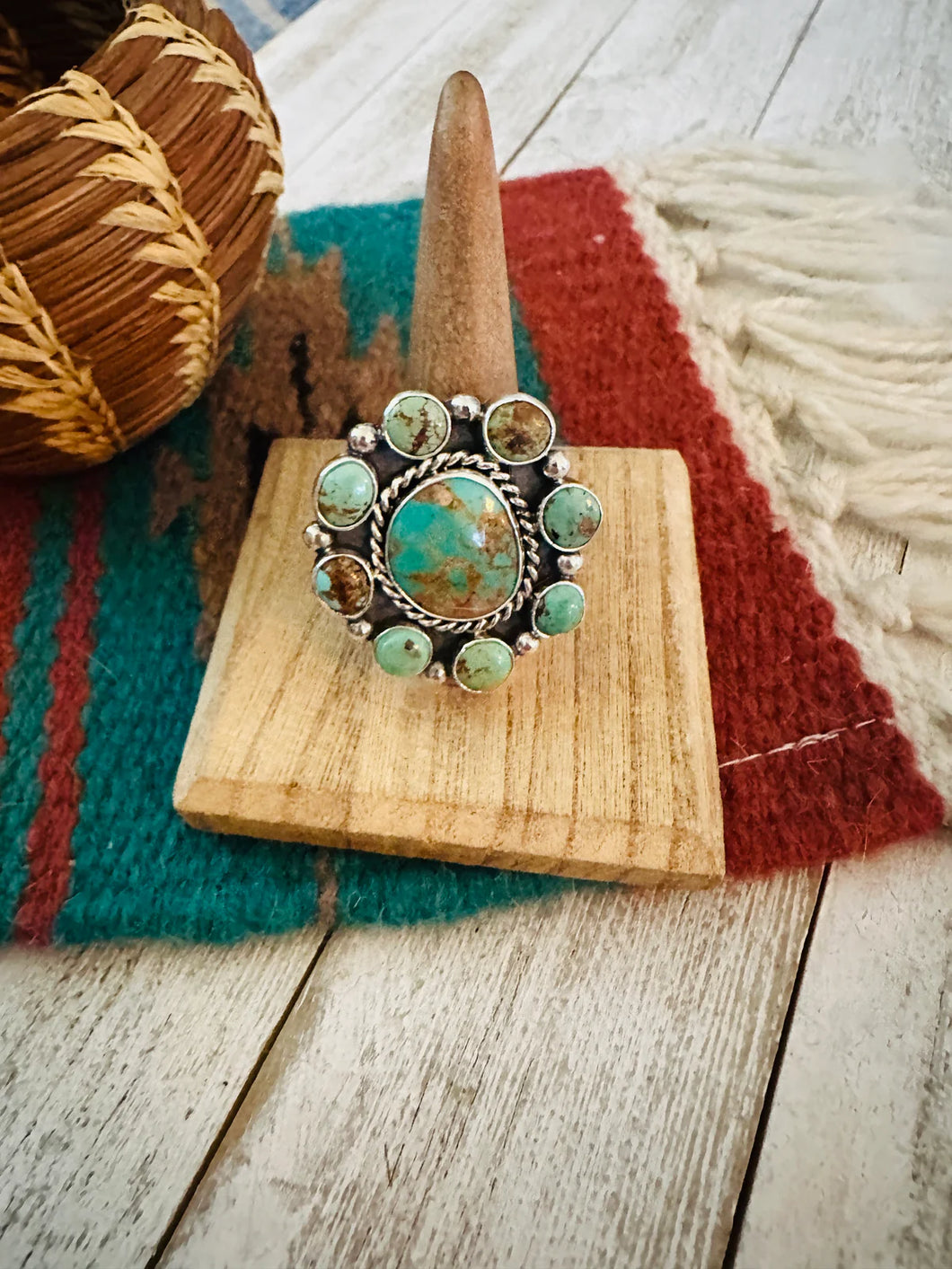 Navajo sterling silver & royston turquoise cluster ring