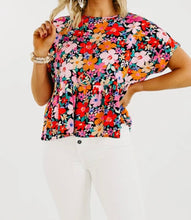 Load image into Gallery viewer, Floral Ruffle Peplum Short Sleeves Blouse
