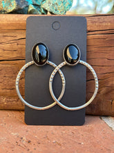 Load image into Gallery viewer, Navajo Sterling Silver &amp; Black Onyx Post Hoop Earrings
