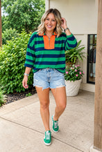 Load image into Gallery viewer, Stripe Quarter-Zip Metal Zipper Cover Stitch Hem Top
