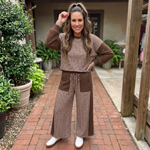 Load image into Gallery viewer, Plaid Patchwork Long Sleeve Pullover Wide Leg Pant Set
