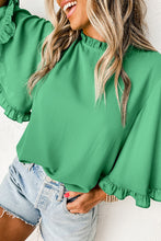 Load image into Gallery viewer, Green Frilly Round Neck Wide Half Sleeve Blouse
