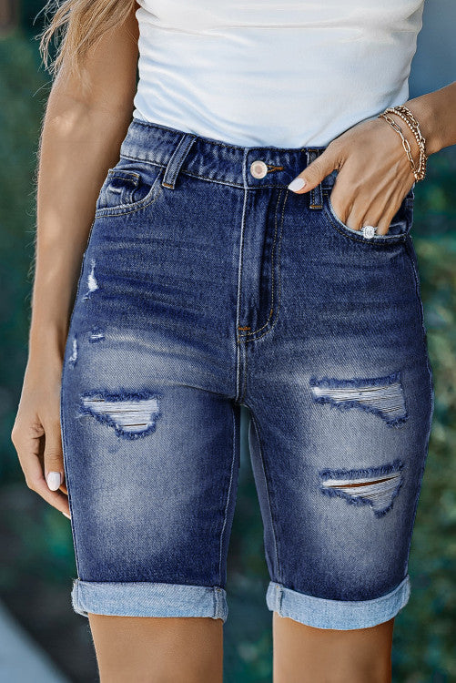 Distressed Bermuda Denim Shorts