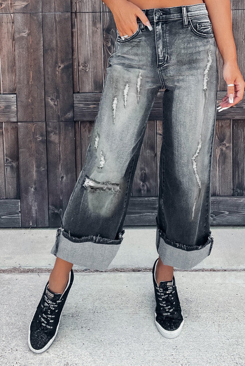 Vintage Distressed Wide Leg Jeans