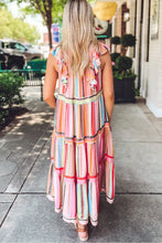 Load image into Gallery viewer, Rainbow Stripe Ruffles Ruched Tiered Dress
