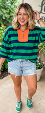 Load image into Gallery viewer, Stripe Quarter-Zip Metal Zipper Cover Stitch Hem Top
