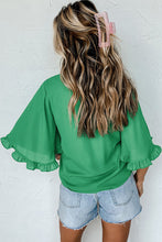 Load image into Gallery viewer, Green Frilly Round Neck Wide Half Sleeve Blouse
