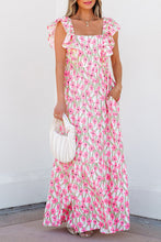 Load image into Gallery viewer, Floral Print Square Neck Ruffled Strap Maxi Dress
