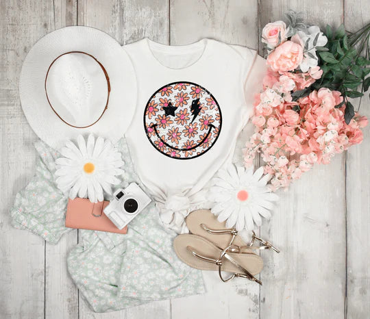 Floral smiley tee