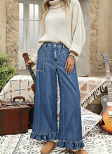 Load image into Gallery viewer, Plus Size Elastic Waist Ruffled Wide Leg Denim Pants

