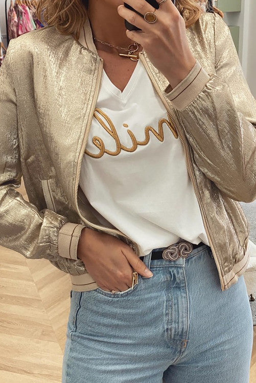 Metallic bomber jacket