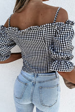 Load image into Gallery viewer, Sweetheart Gingham Button Down Cold Shoulder Blouse
