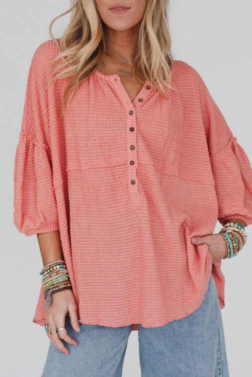 Waffle Oversized Henley Top