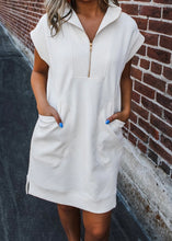 Load image into Gallery viewer, Textured Half Zip Collared Cap Sleeve Mini Dress
