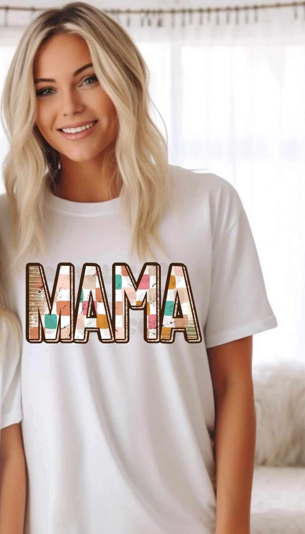 Checkered mama tee