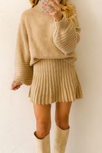Load image into Gallery viewer, High Neck Puff Sleeve Sweater Pleated Mini Skirt 2pcs Knitted Outfit
