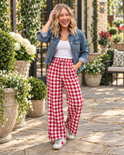 Load image into Gallery viewer, Gingham Plaid Tie Elastic Waist Shift Pants
