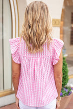 Load image into Gallery viewer, Floral Embroidered Check Ruffle Flutter Sleeves Blouse
