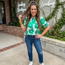 Load image into Gallery viewer, Floral Puff Sleeve Frill Neck Top
