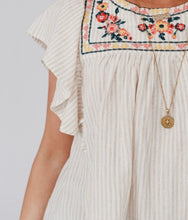 Load image into Gallery viewer, Stripe Ruffled Sleeve Embroidered Blouse
