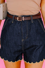 Load image into Gallery viewer, Scalloped Trim Relaxed Denim Shorts

