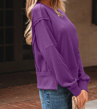 Load image into Gallery viewer, Raw Seam Patchwork Ribbed Drop Shoulder Sweatshirt
