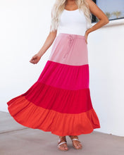 Load image into Gallery viewer, Color Block Tiered Drawstring High Waist Maxi Skirt
