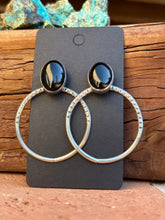 Load image into Gallery viewer, Navajo Sterling Silver &amp; Black Onyx Post Hoop Earrings
