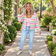 Load image into Gallery viewer, Striped Knit Drop Shoulder Open Front Sweater Cardigan
