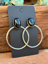 Load image into Gallery viewer, Navajo Sterling Silver &amp; Black Onyx Post Hoop Earrings
