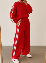 Load image into Gallery viewer, Varsity Striped Detail Crewneck Pullover Elastic Sweatpants 2pcs Outfit
