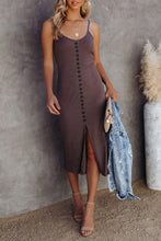 Load image into Gallery viewer, Buttoned Ribbed Knit Sleeveless Midi Bodycon Dress with Slit
