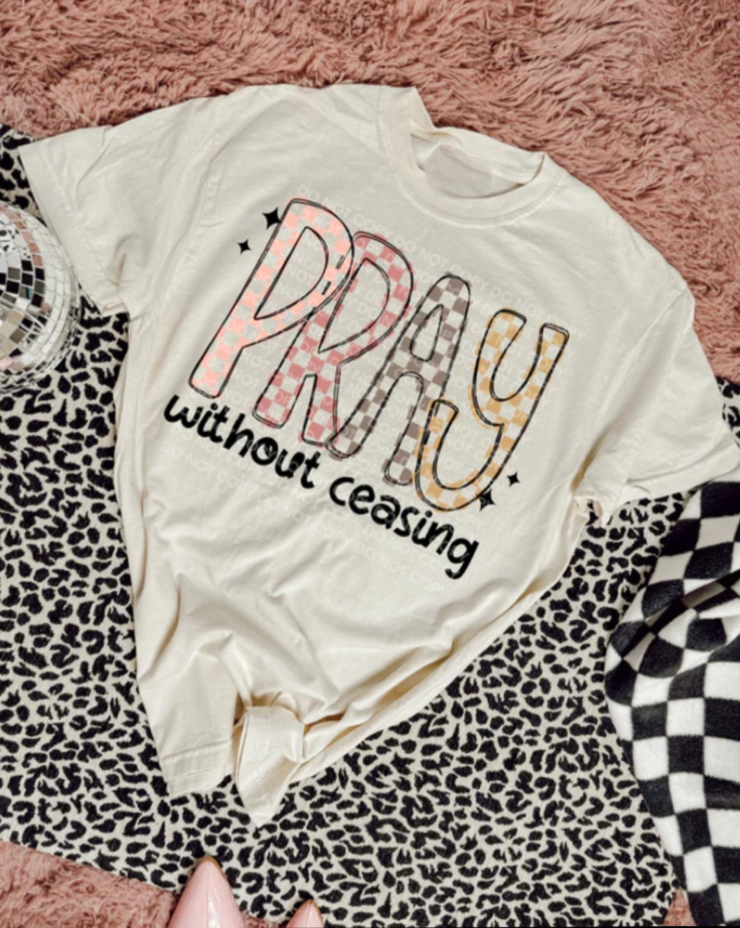 checkered pray without ceasing tee