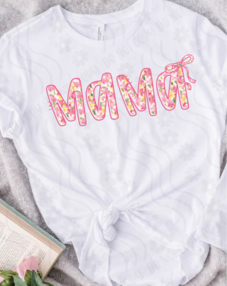 MAMA floral font with bow tee