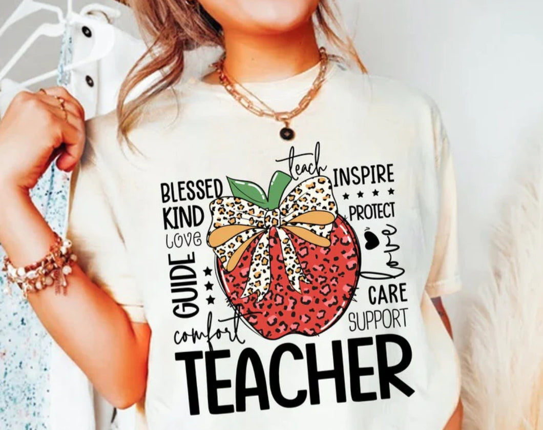 Leopard apple teacher tee